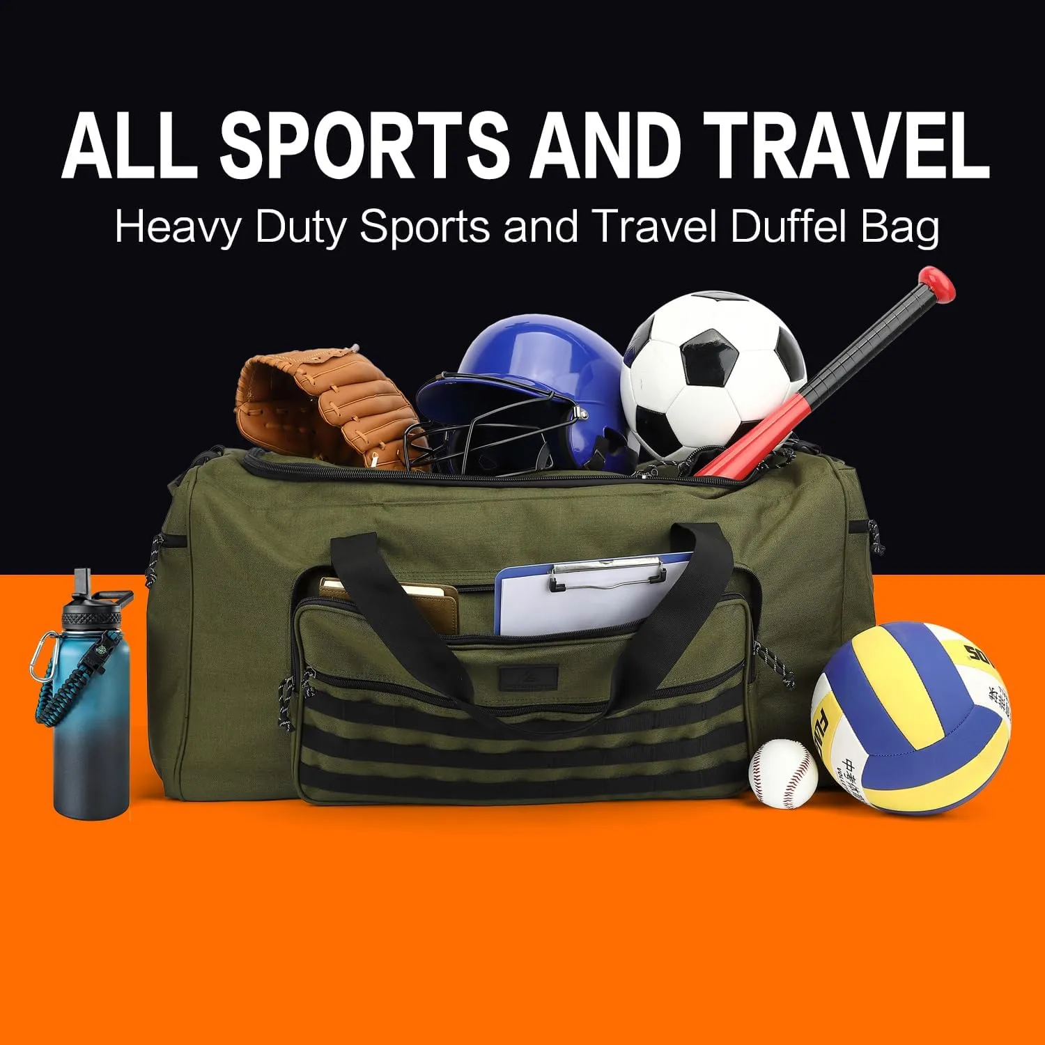 115L Extra Large Gym Duffle Bag for Men Women with Shoes Compartment Heavy Duty Tactical Sports Duffel Bag Big Football Baseball Basketball Soccer Hockey Team Equipment Bag, Green