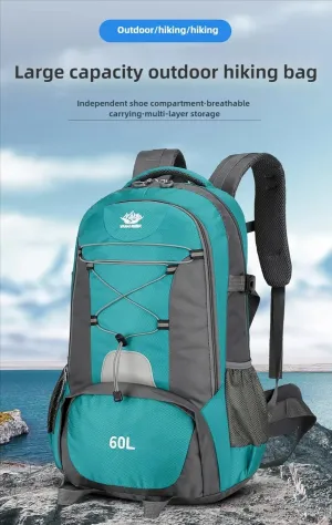 60L Hiking Backpack Large Capacity Waterproof Multifunctional Outdoor Travel Daypack with Shoe Compartment (Grey)