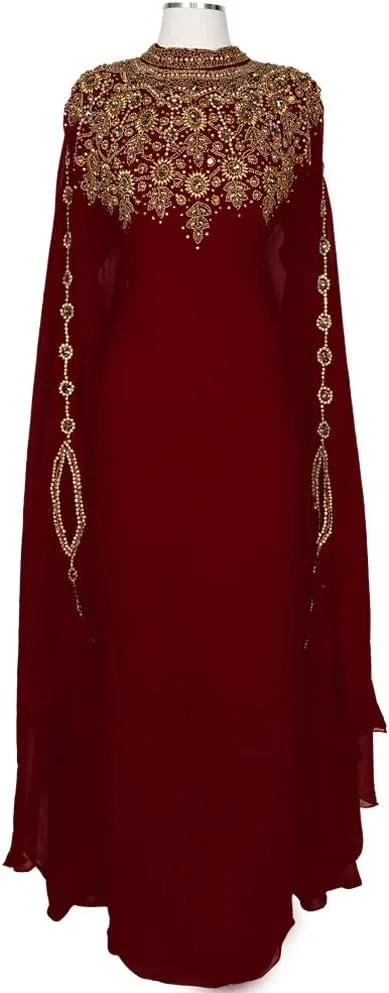 Athena Kaftan Women Long Sleeve Chiffon Maxi Dress Formal Gown Evening Dress