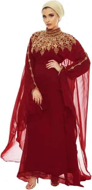 Athena Kaftan Women Long Sleeve Chiffon Maxi Dress Formal Gown Evening Dress