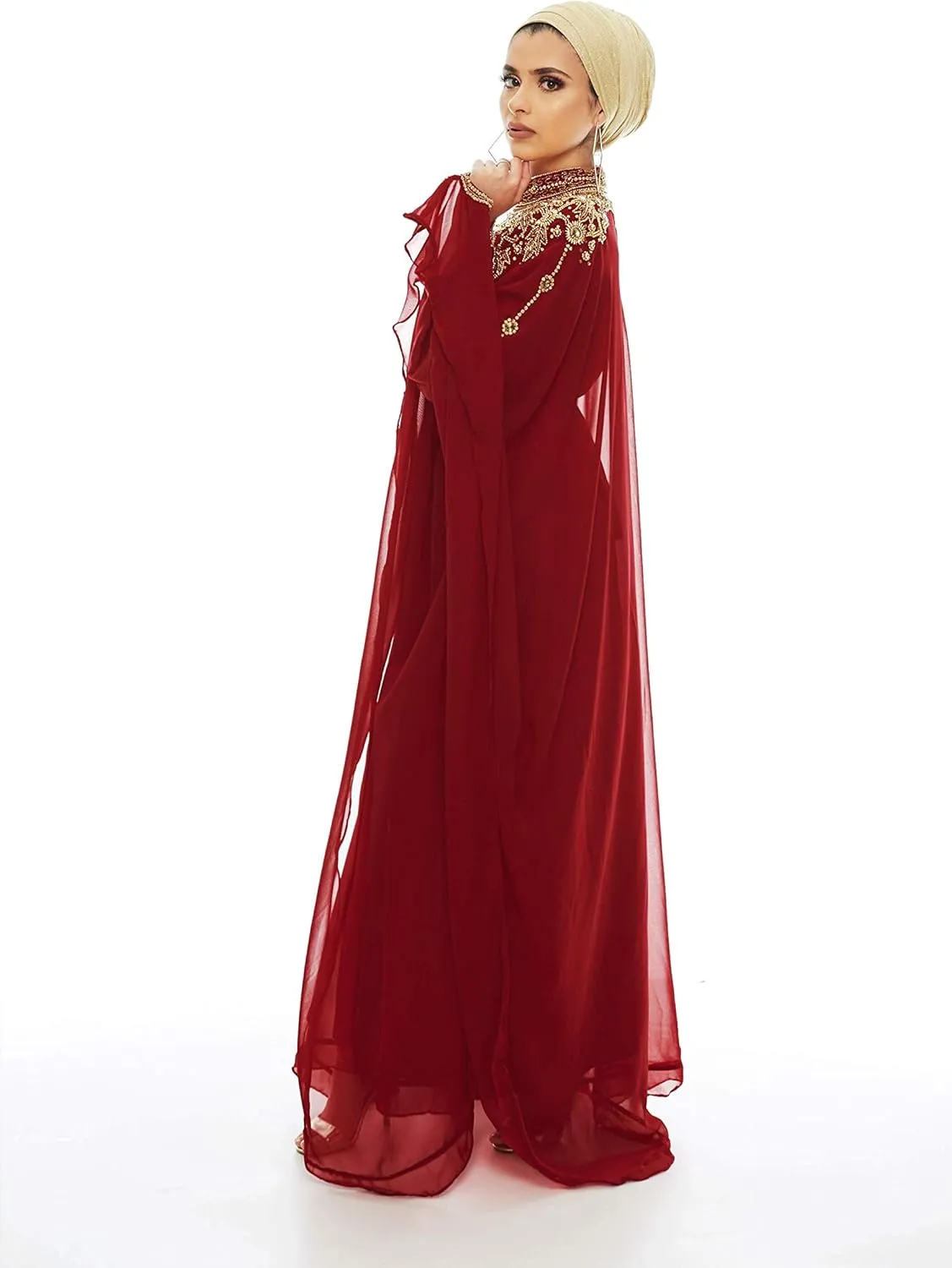 Athena Kaftan Women Long Sleeve Chiffon Maxi Dress Formal Gown Evening Dress