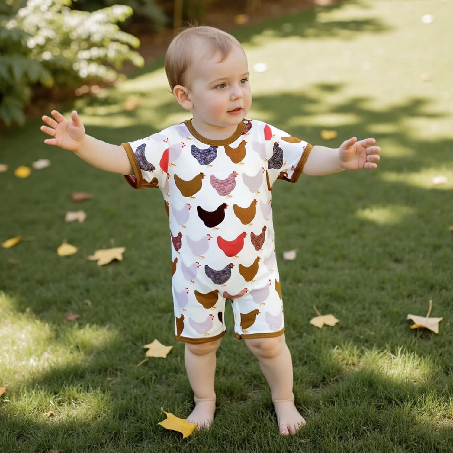 Baby Boy Girl Jumpsuit Short Sleeve Crew Neck Chicken Print Summer Loose Fit Romper Cute Clothes