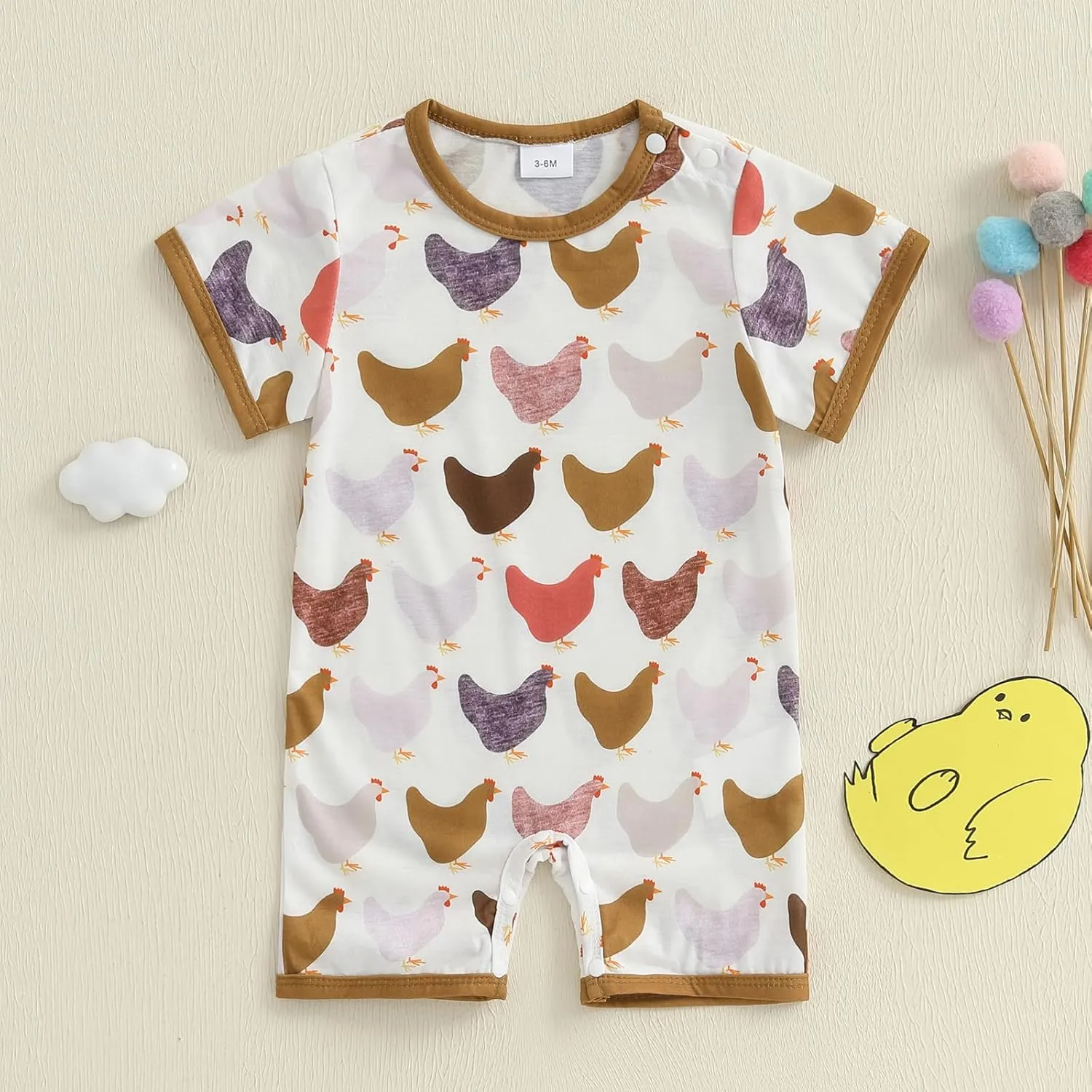 Baby Boy Girl Jumpsuit Short Sleeve Crew Neck Chicken Print Summer Loose Fit Romper Cute Clothes