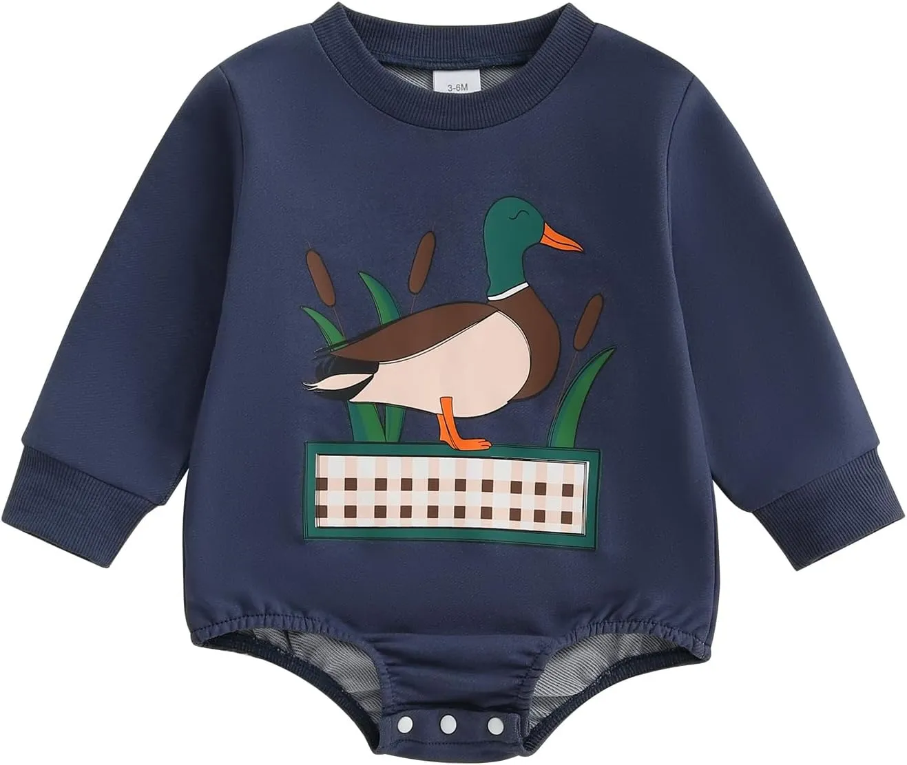 Baby Boy Romper Loose Fit Duck Print Crew Neck Long Sleeve Infant Boy Jumpsuit