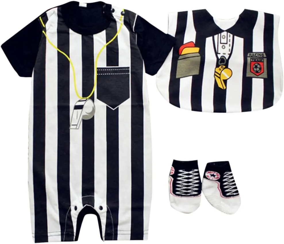 Baby Toddler Referee Romper Bib Socks Shoe Shirt Outfit Set