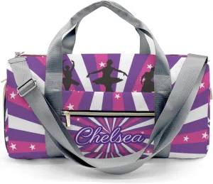 Ballerina Purple Glitter Stars Personalized Duffel Bag Custom Name Travel Bag Weekend Overnight Bag with Shoe Compartmen for Women Girl Sports Gym Dance Bag Gymnastic Bags