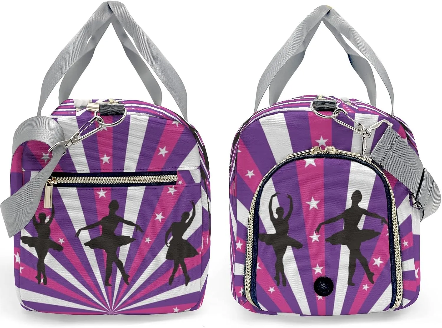 Ballerina Purple Glitter Stars Personalized Duffel Bag Custom Name Travel Bag Weekend Overnight Bag with Shoe Compartmen for Women Girl Sports Gym Dance Bag Gymnastic Bags