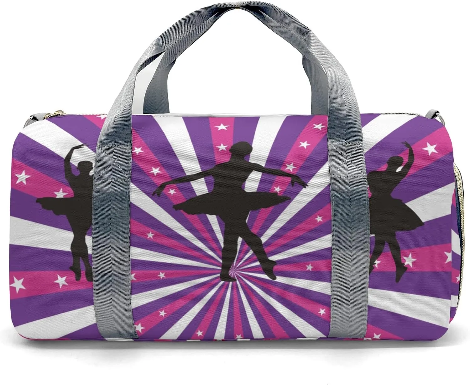 Ballerina Purple Glitter Stars Personalized Duffel Bag Custom Name Travel Bag Weekend Overnight Bag with Shoe Compartmen for Women Girl Sports Gym Dance Bag Gymnastic Bags