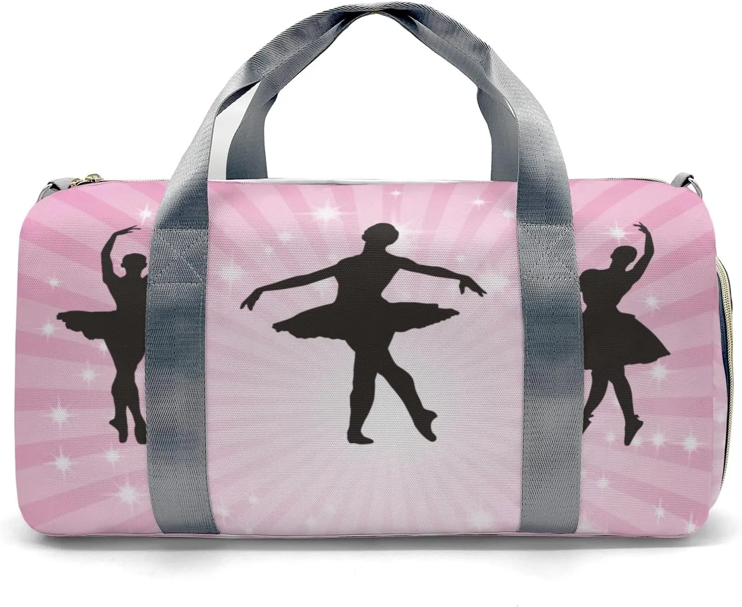 Ballet Girl Glitter Pink Star Personalized Duffel Bag Custom Name Travel Bag Weekend Overnight Bag with Shoe Compartmen for Women Girl Sports Gym Dance Bag Gymnastic Bags