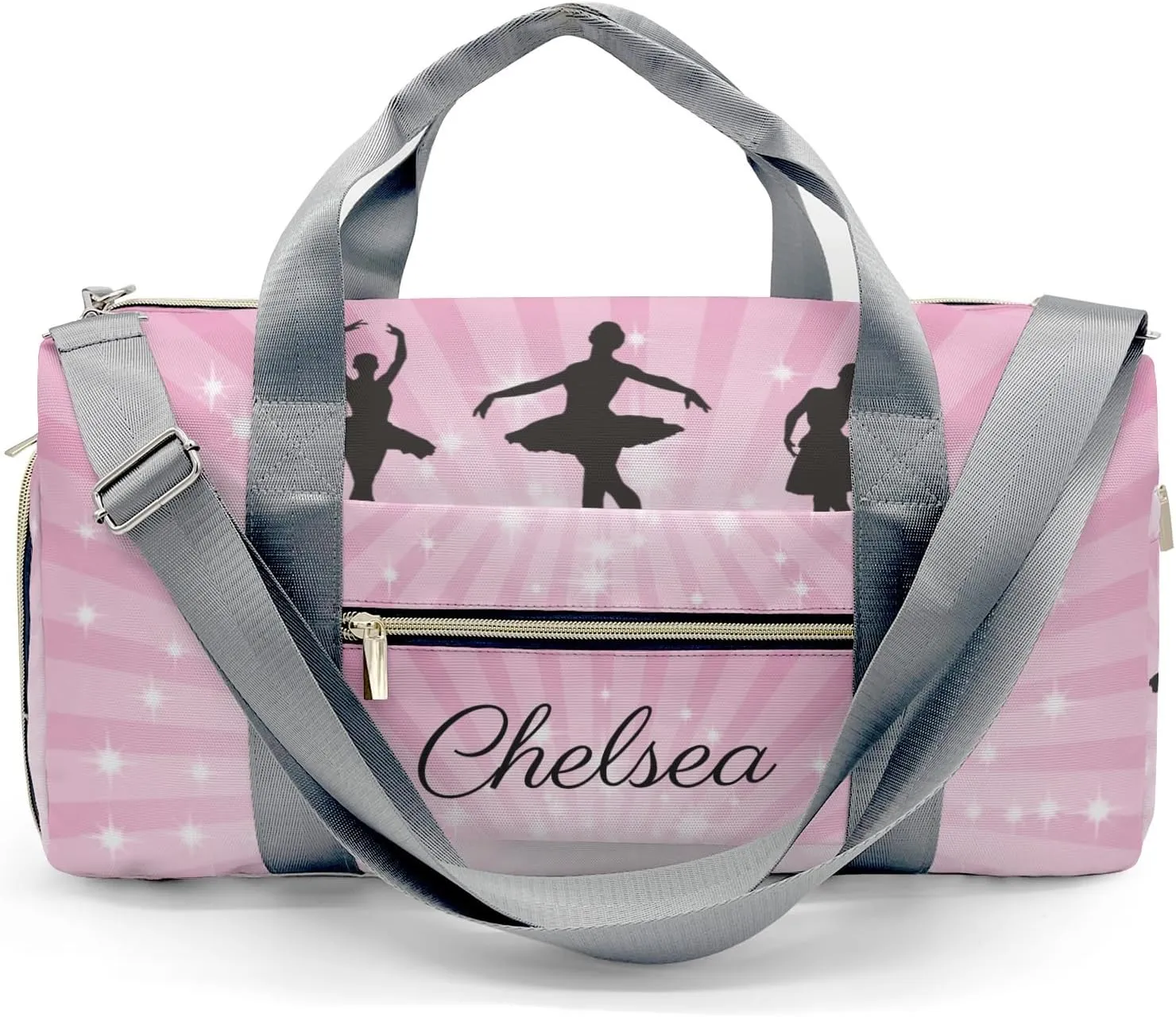 Ballet Girl Glitter Pink Star Personalized Duffel Bag Custom Name Travel Bag Weekend Overnight Bag with Shoe Compartmen for Women Girl Sports Gym Dance Bag Gymnastic Bags