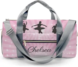 Ballet Girl Glitter Pink Star Personalized Duffel Bag Custom Name Travel Bag Weekend Overnight Bag with Shoe Compartmen for Women Girl Sports Gym Dance Bag Gymnastic Bags