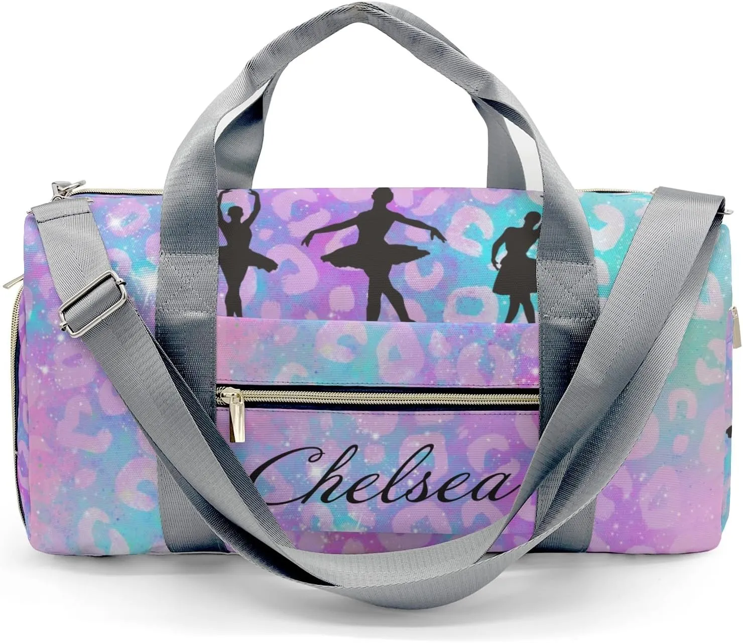 Ballet Girls Leopard Personalized Duffel Bag Custom Name Travel Bag Weekend Overnight Bag with Shoe Compartmen for Women Girl Sports Gym Dance Bag Gymnastic Bags