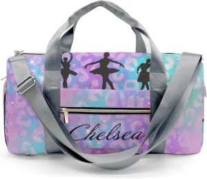 Ballet Girls Leopard Personalized Duffel Bag Custom Name Travel Bag Weekend Overnight Bag with Shoe Compartmen for Women Girl Sports Gym Dance Bag Gymnastic Bags