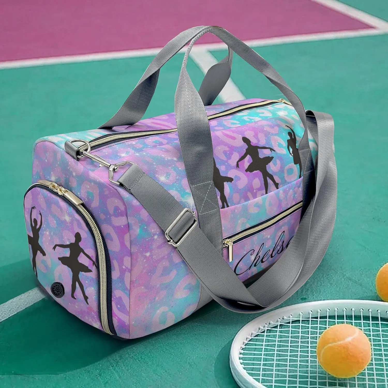 Ballet Girls Leopard Personalized Duffel Bag Custom Name Travel Bag Weekend Overnight Bag with Shoe Compartmen for Women Girl Sports Gym Dance Bag Gymnastic Bags