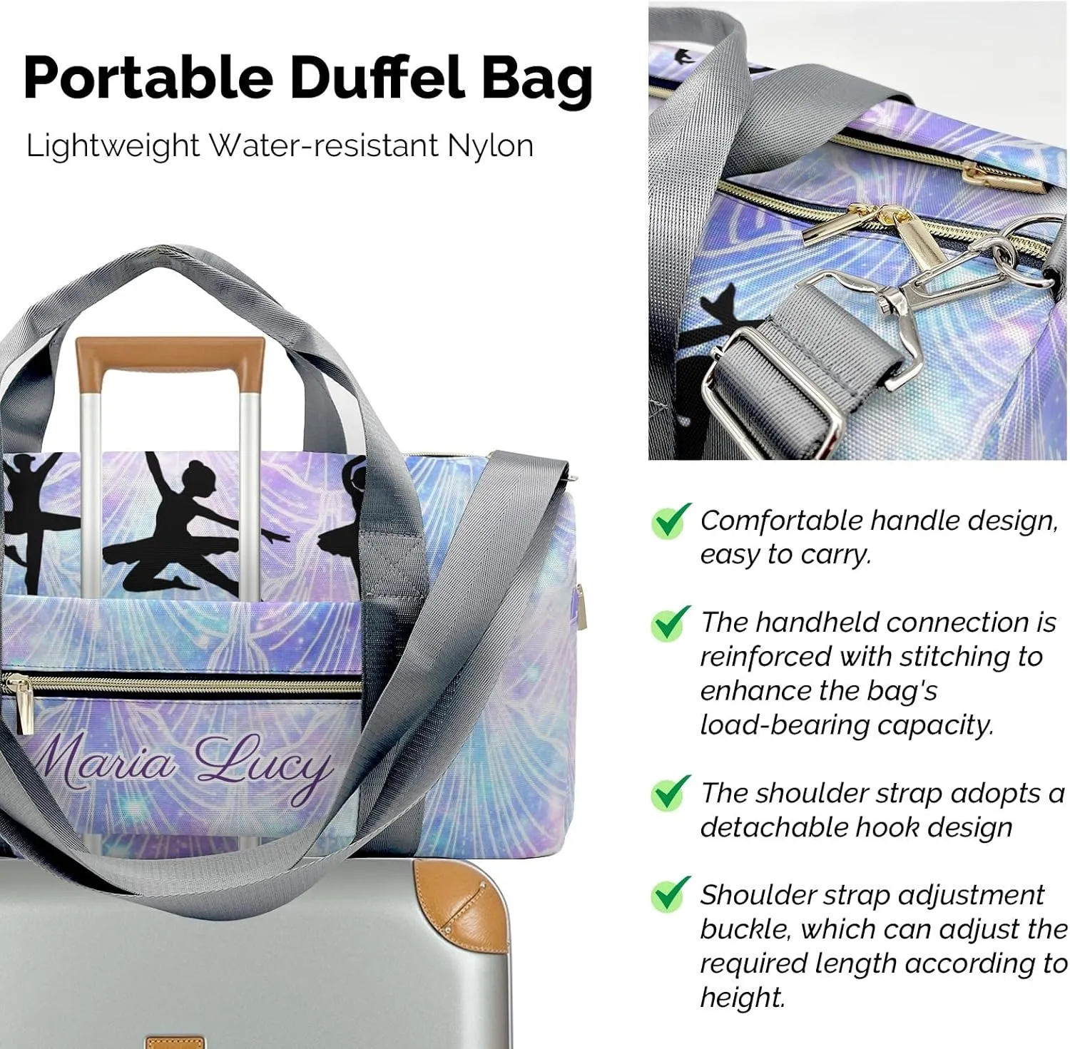 Ballet Girls Mermaid Galaxy Print Personalized Duffel Bag Custom Name Travel Bag Weekend Overnight Bag with Shoe Compartmen for Women Girl Sports Gym Dance Bag Gymnastic Bags