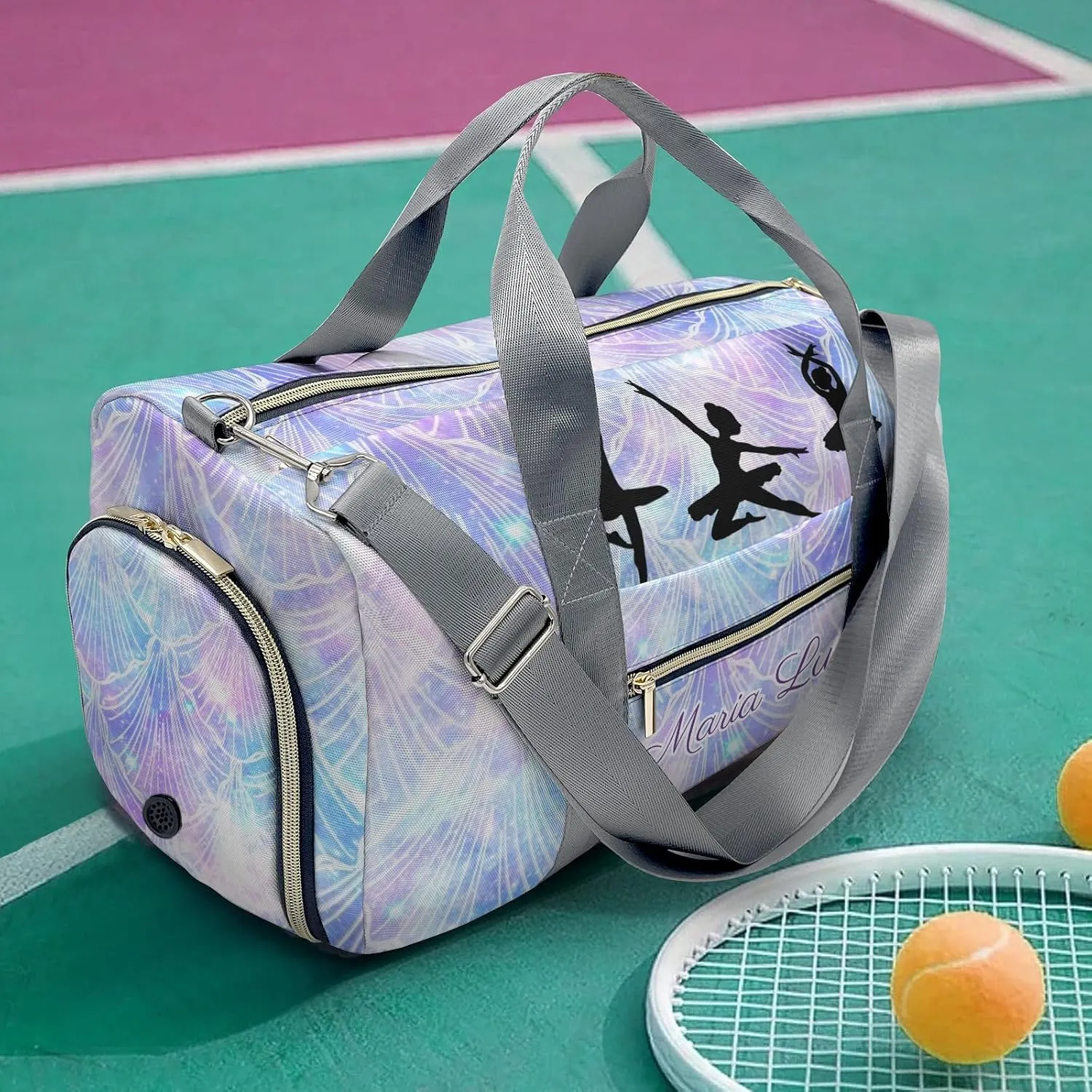 Ballet Girls Mermaid Galaxy Print Personalized Duffel Bag Custom Name Travel Bag Weekend Overnight Bag with Shoe Compartmen for Women Girl Sports Gym Dance Bag Gymnastic Bags