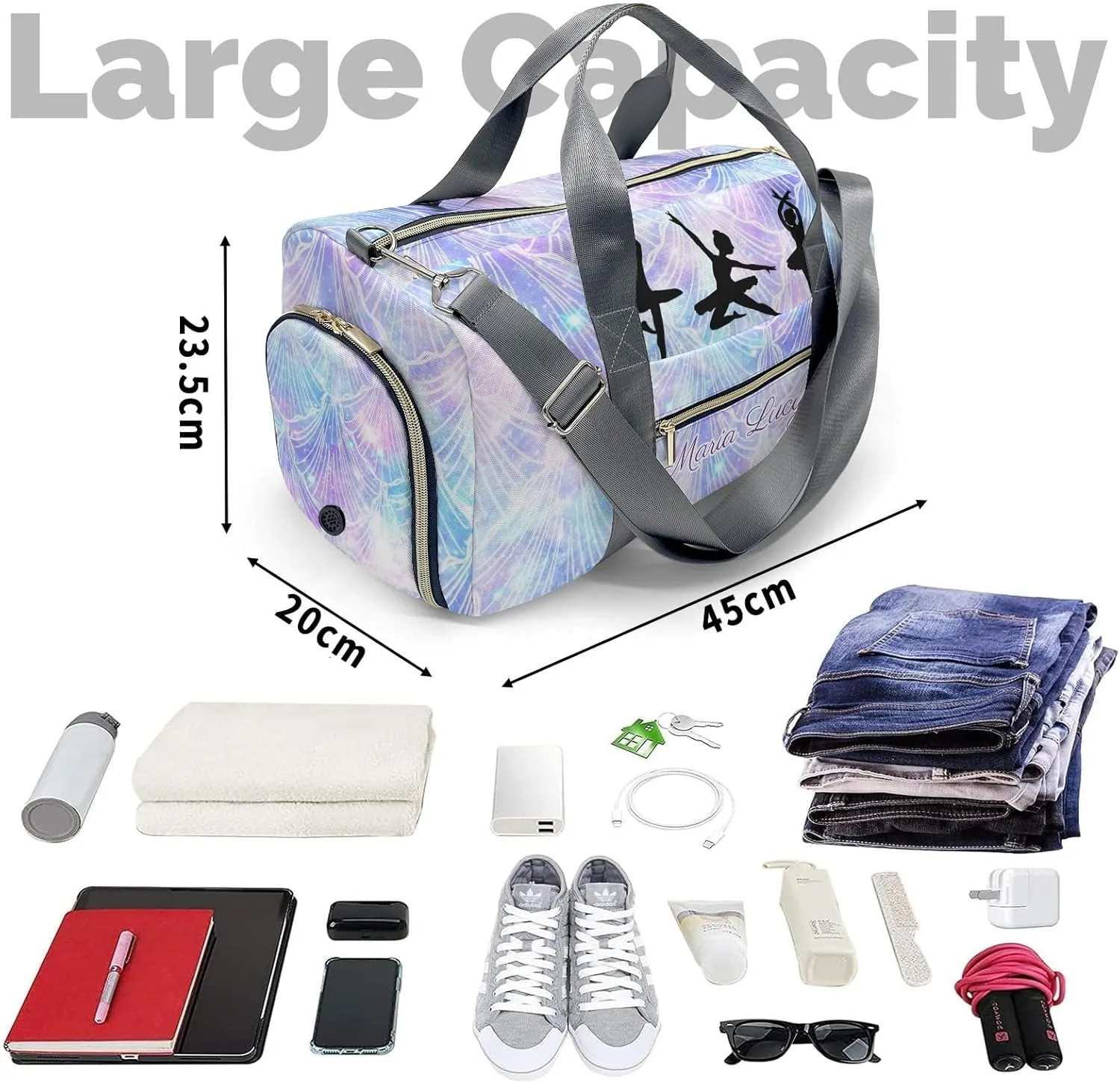 Ballet Girls Mermaid Galaxy Print Personalized Duffel Bag Custom Name Travel Bag Weekend Overnight Bag with Shoe Compartmen for Women Girl Sports Gym Dance Bag Gymnastic Bags