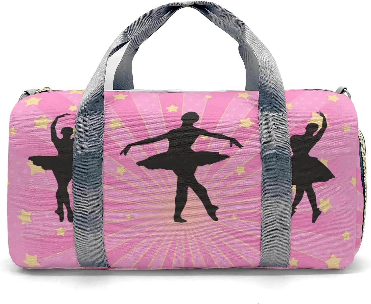 Ballet Girls Pink Yellow Stars Personalized Duffel Bag Custom Name Travel Bag Weekend Overnight Bag with Shoe Compartmen for Women Girl Sports Gym Dance Bag Gymnastic Bags