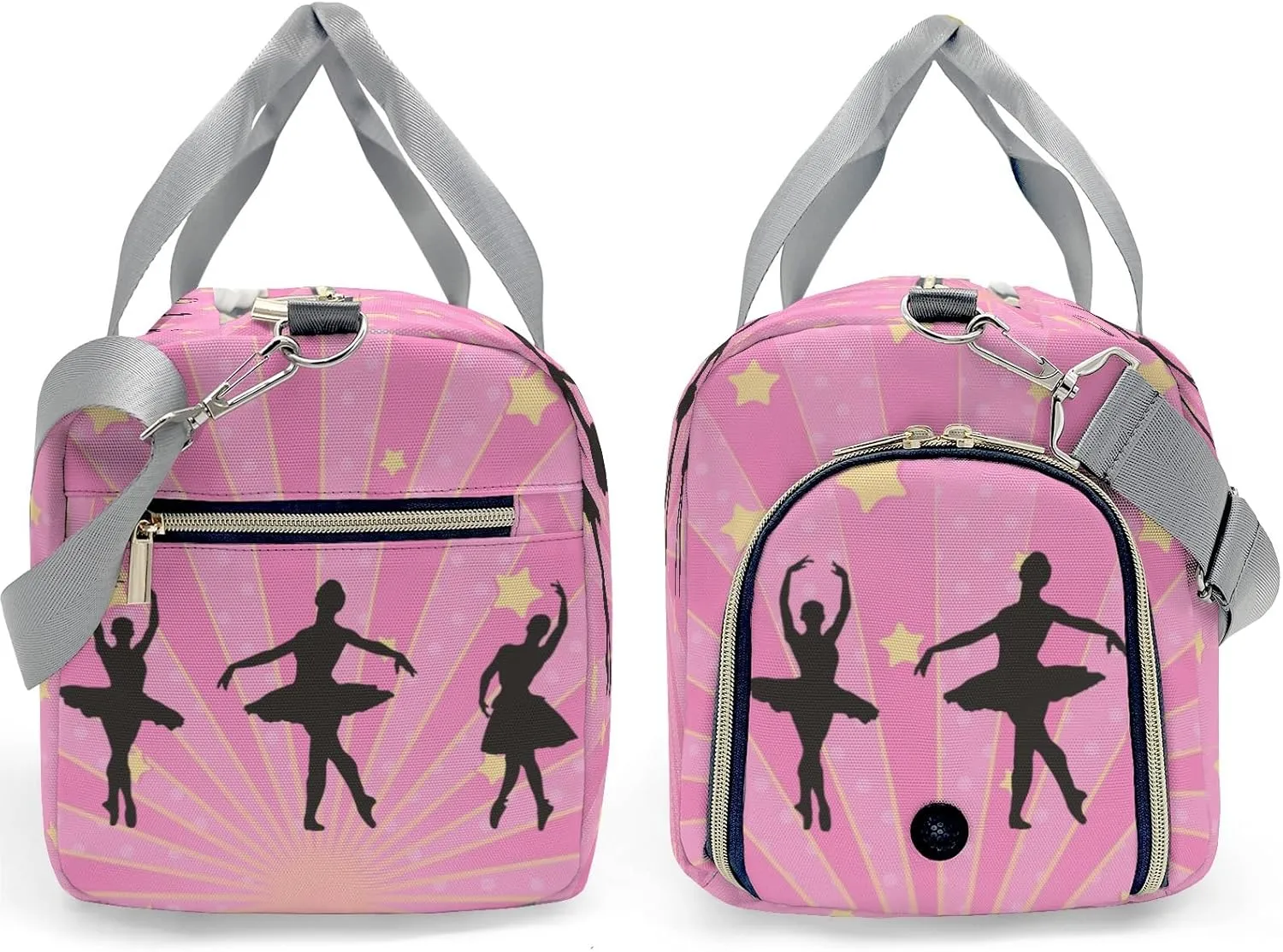 Ballet Girls Pink Yellow Stars Personalized Duffel Bag Custom Name Travel Bag Weekend Overnight Bag with Shoe Compartmen for Women Girl Sports Gym Dance Bag Gymnastic Bags