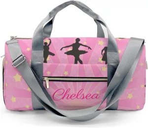 Ballet Girls Pink Yellow Stars Personalized Duffel Bag Custom Name Travel Bag Weekend Overnight Bag with Shoe Compartmen for Women Girl Sports Gym Dance Bag Gymnastic Bags
