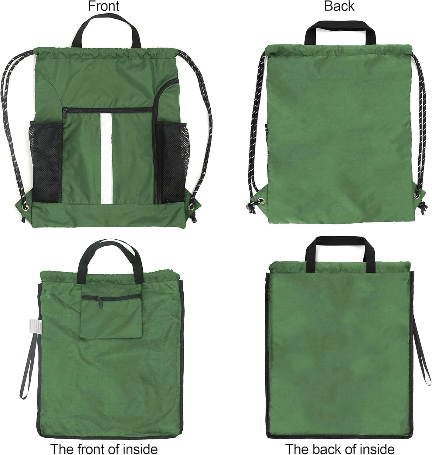 BeeGreen Drawstring Backpack Sports Gym Bag With Shoe Compartment and Two Water Bottle Holder 