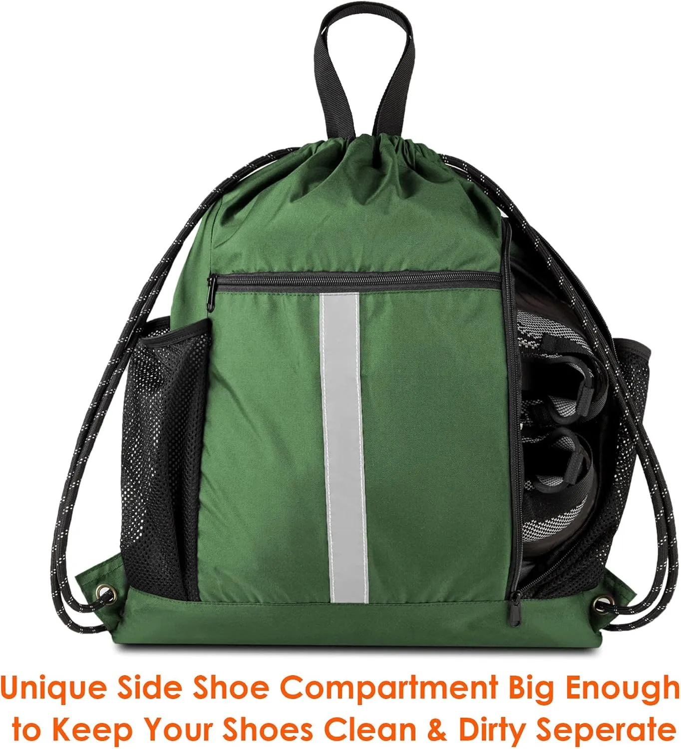 BeeGreen Drawstring Backpack Sports Gym Bag With Shoe Compartment and Two Water Bottle Holder 