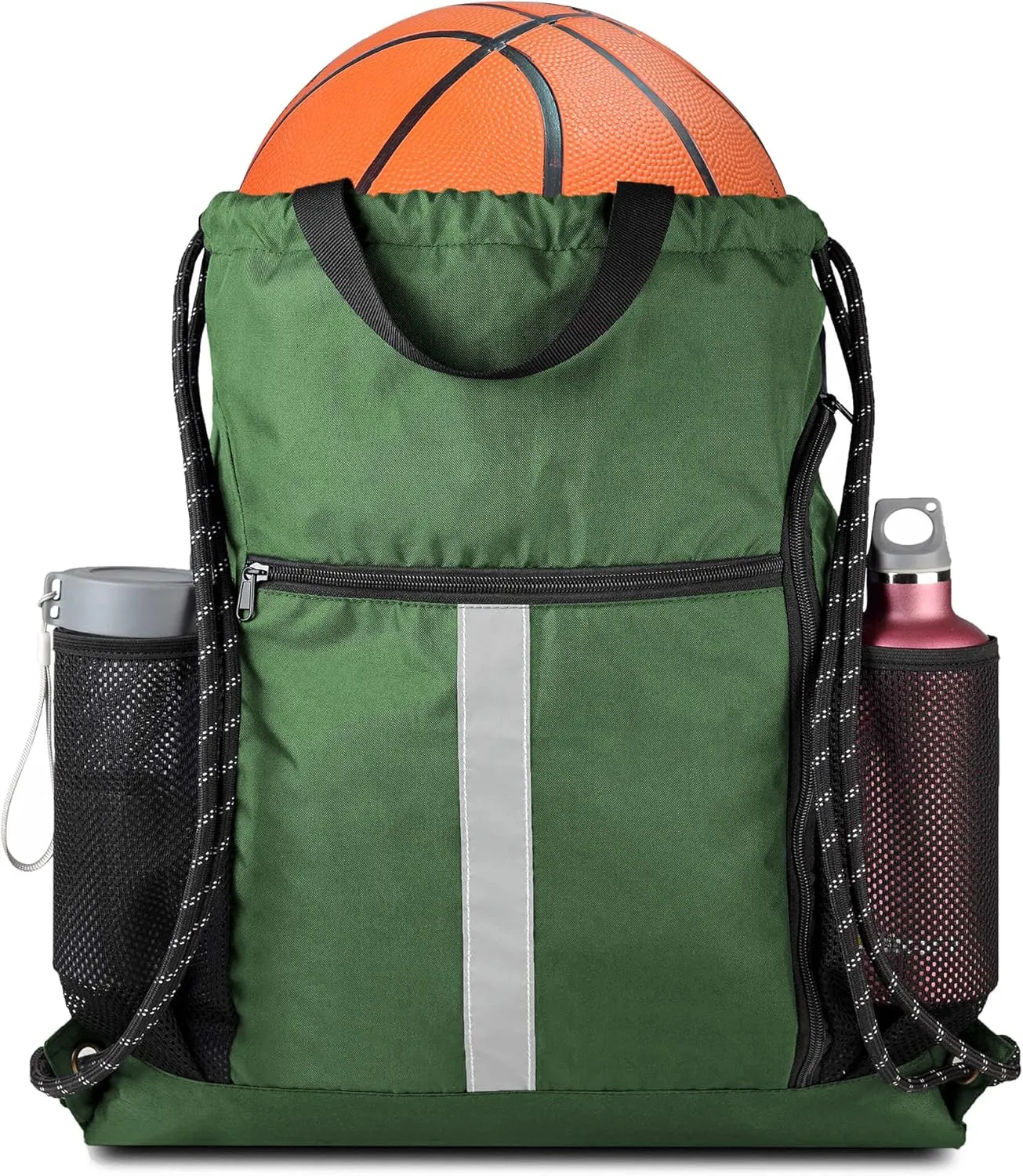 BeeGreen Drawstring Backpack Sports Gym Bag With Shoe Compartment and Two Water Bottle Holder 