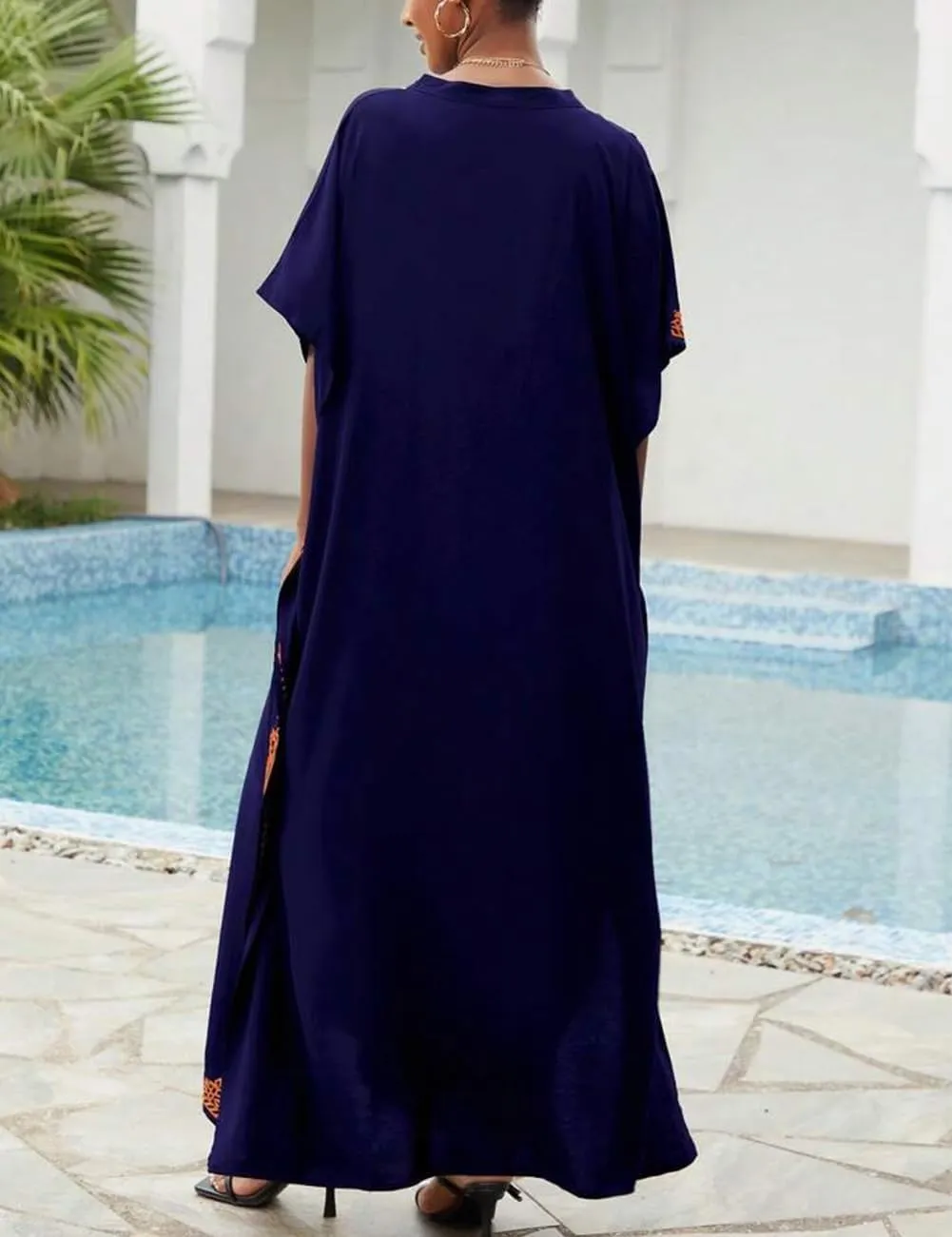 Bsubseach Kaftan Cover Ups for Swimwear Long Caftan Loungewear Gold Embroidery Swimsuit Cover Up Dress