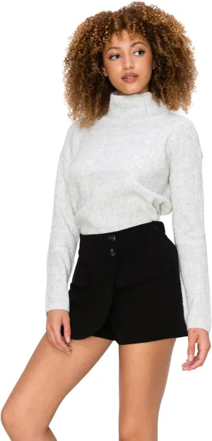 Cali1850 Women's Elastic Waistband with Two Button Design High Waisted Hem Wrap Mini Skort Skirt