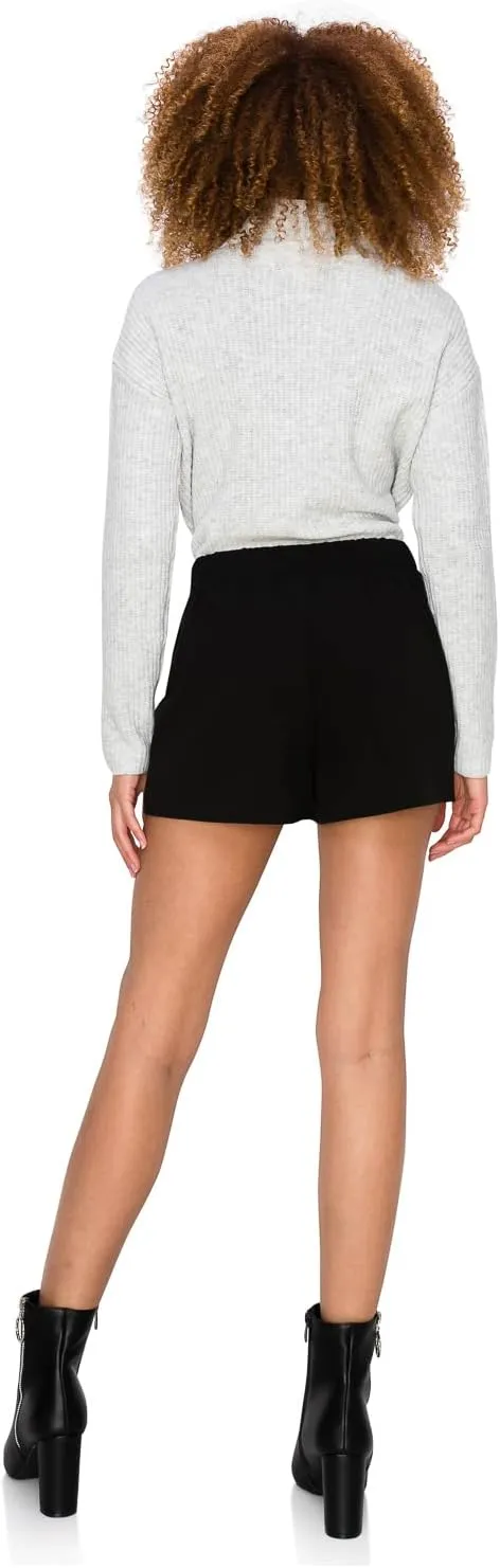 Cali1850 Women's Elastic Waistband with Two Button Design High Waisted Hem Wrap Mini Skort Skirt