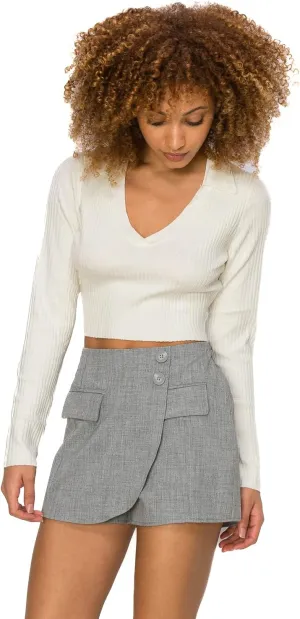 Cali1850 Women's Elastic Waistband with Two Button Design High Waisted Hem Wrap Mini Skort Skirt