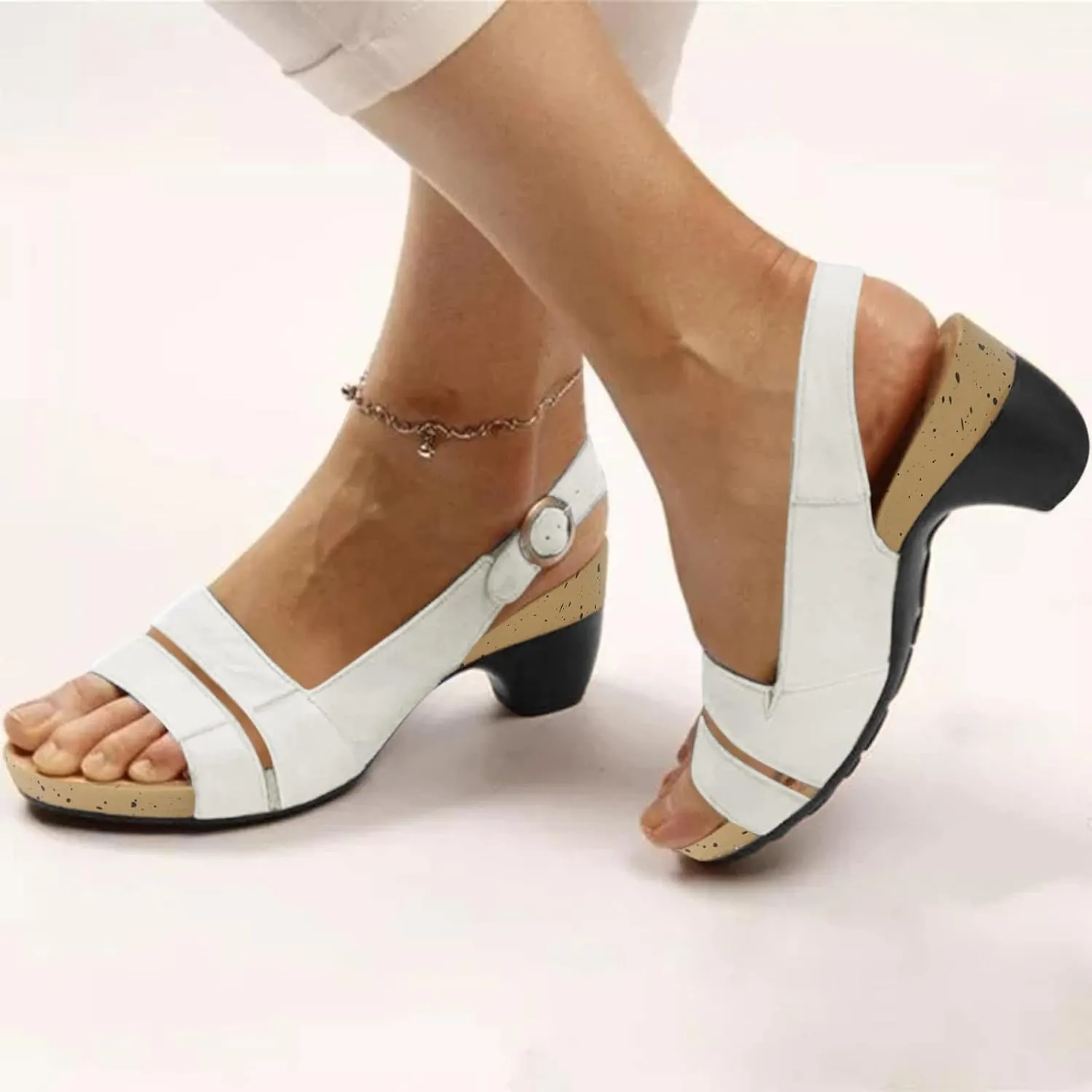 Cathalem Libiyi Sandals Women, Women's Libiyi Comfy Orthotic Chunky Sandals, Fish Mouth Open Toes Vintage Sandals