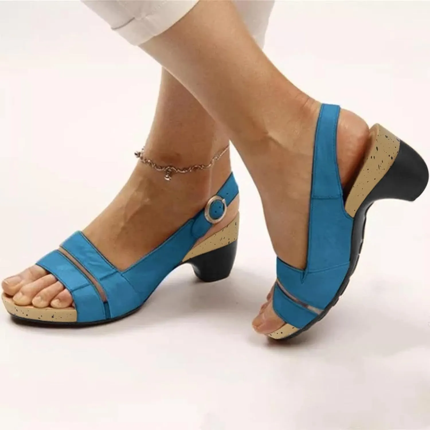 Cathalem Libiyi Sandals Women, Women's Libiyi Comfy Orthotic Chunky Sandals, Fish Mouth Open Toes Vintage Sandals