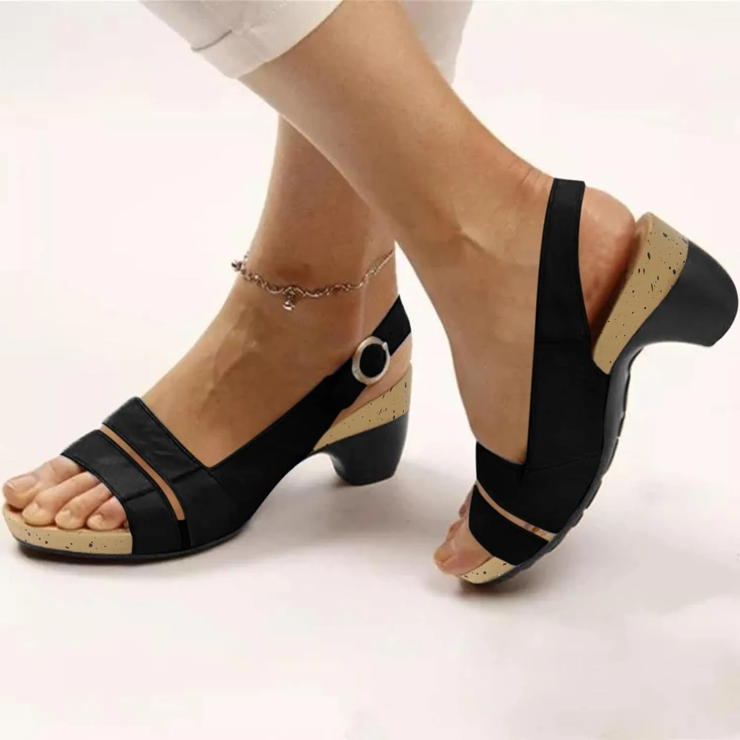 Cathalem Libiyi Sandals Women, Women's Libiyi Comfy Orthotic Chunky Sandals, Fish Mouth Open Toes Vintage Sandals