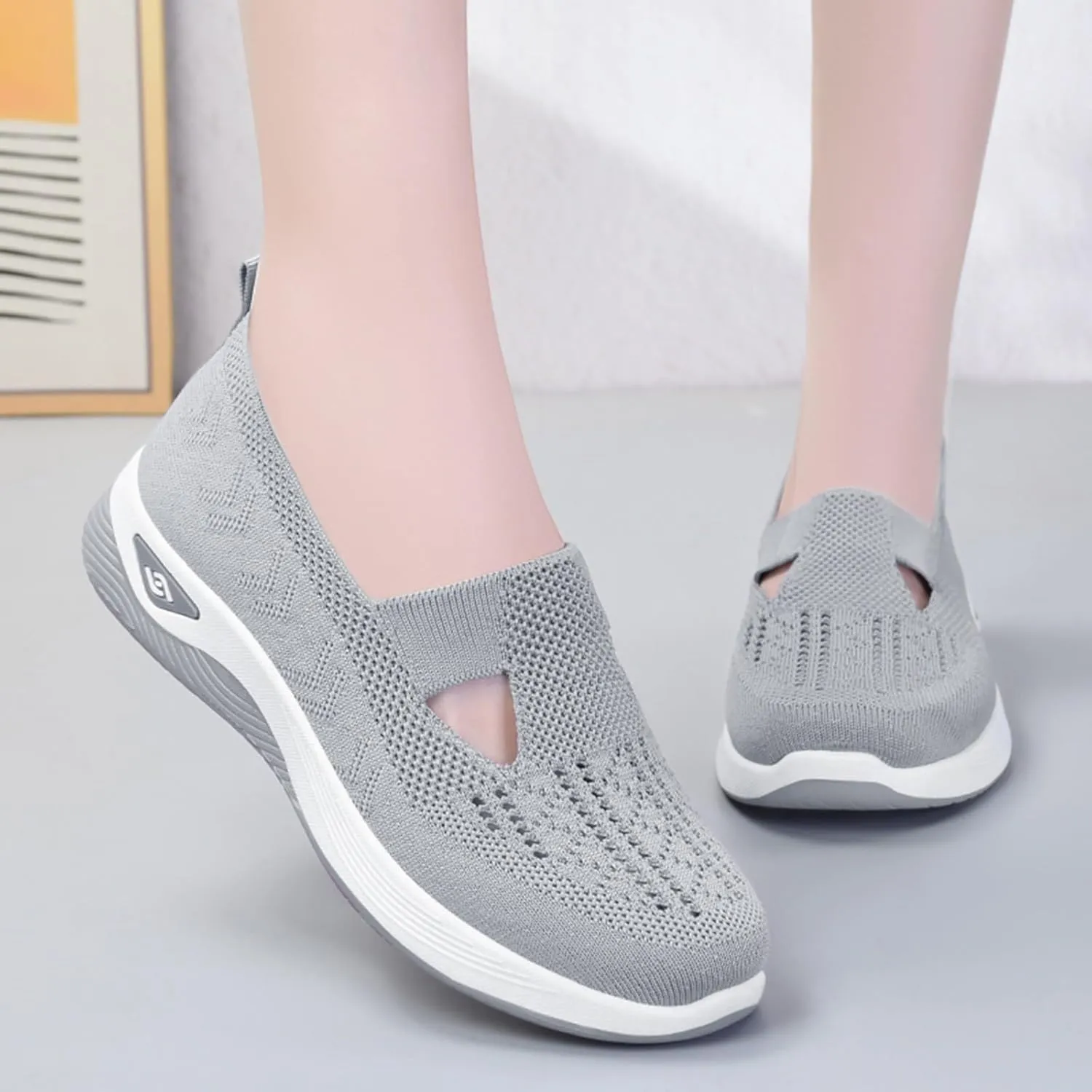 Cathalem Running Shoes for Women Walking Slip on Diabetic Foam Shoes Hands Free Slip in Sneakers Arch Support