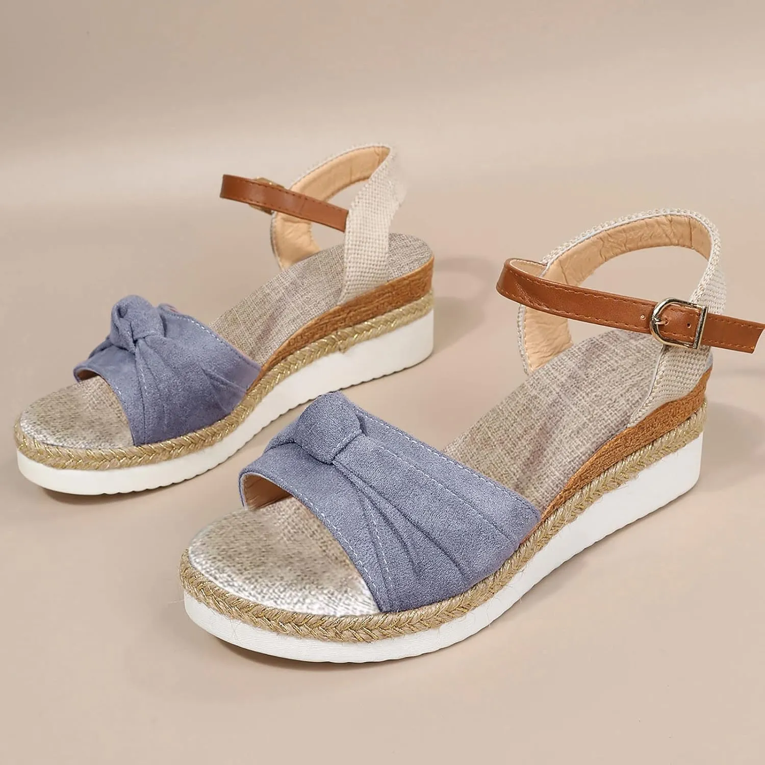 Cathalem Summer Sandals for Women 2024 Womens Wedge Sandals Comfortable Open Toe Ankle Strap Low Wedges for Women