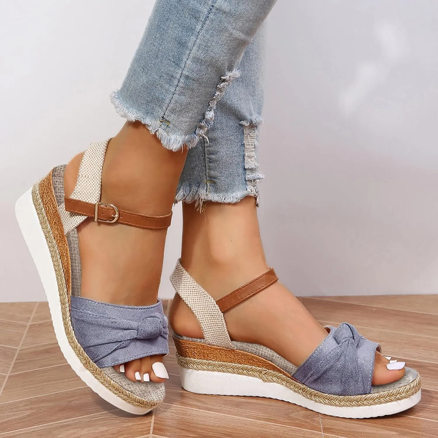 Cathalem Summer Sandals for Women 2024 Womens Wedge Sandals Comfortable Open Toe Ankle Strap Low Wedges for Women