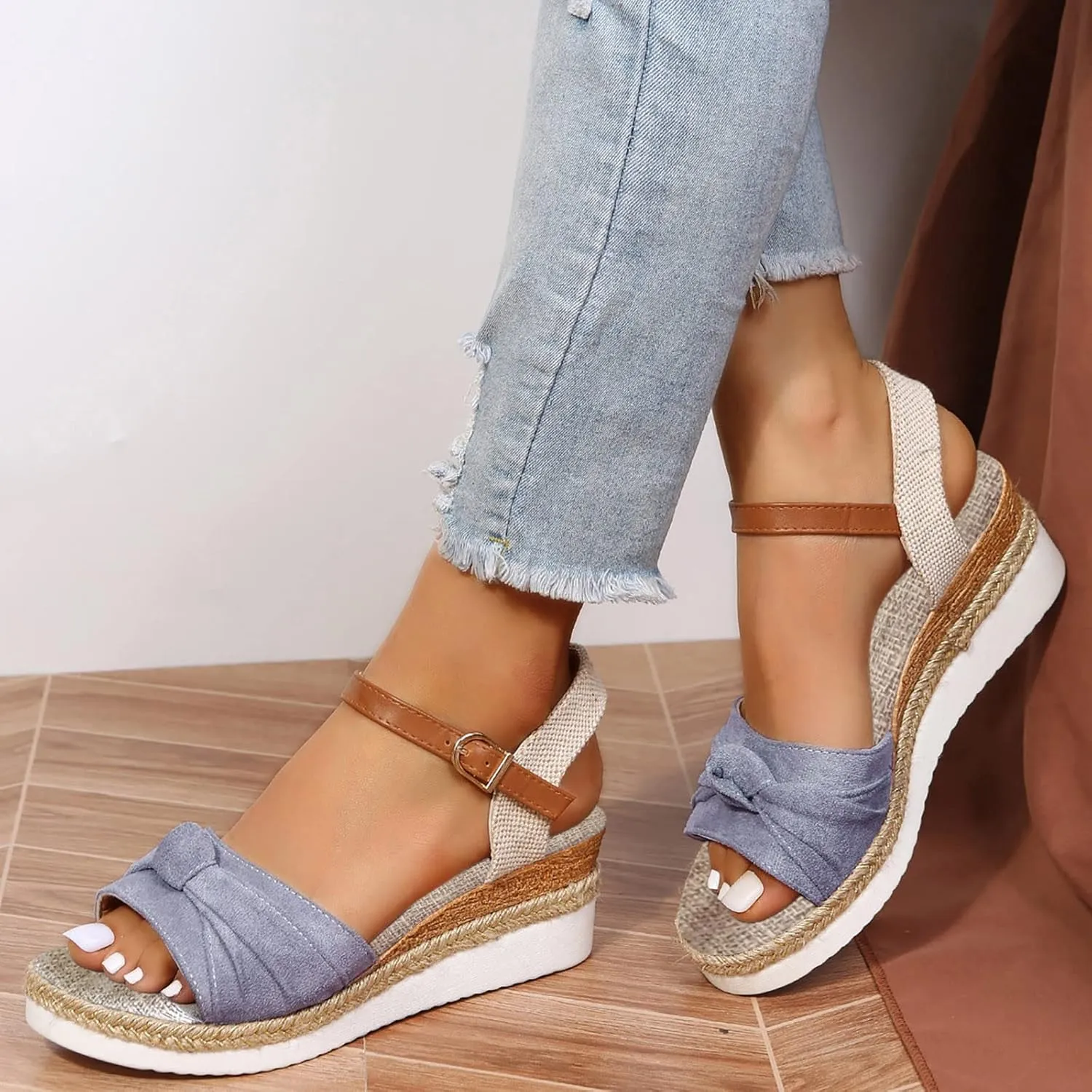 Cathalem Summer Sandals for Women 2024 Womens Wedge Sandals Comfortable Open Toe Ankle Strap Low Wedges for Women