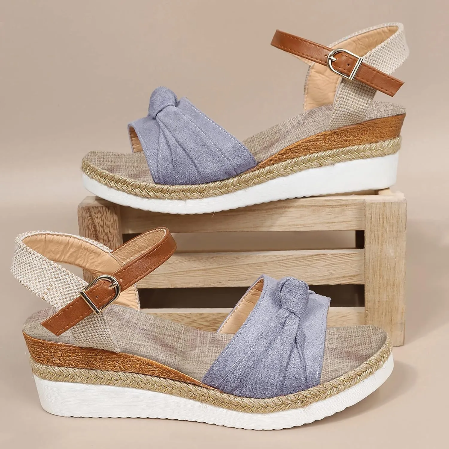 Cathalem Summer Sandals for Women 2024 Womens Wedge Sandals Comfortable Open Toe Ankle Strap Low Wedges for Women