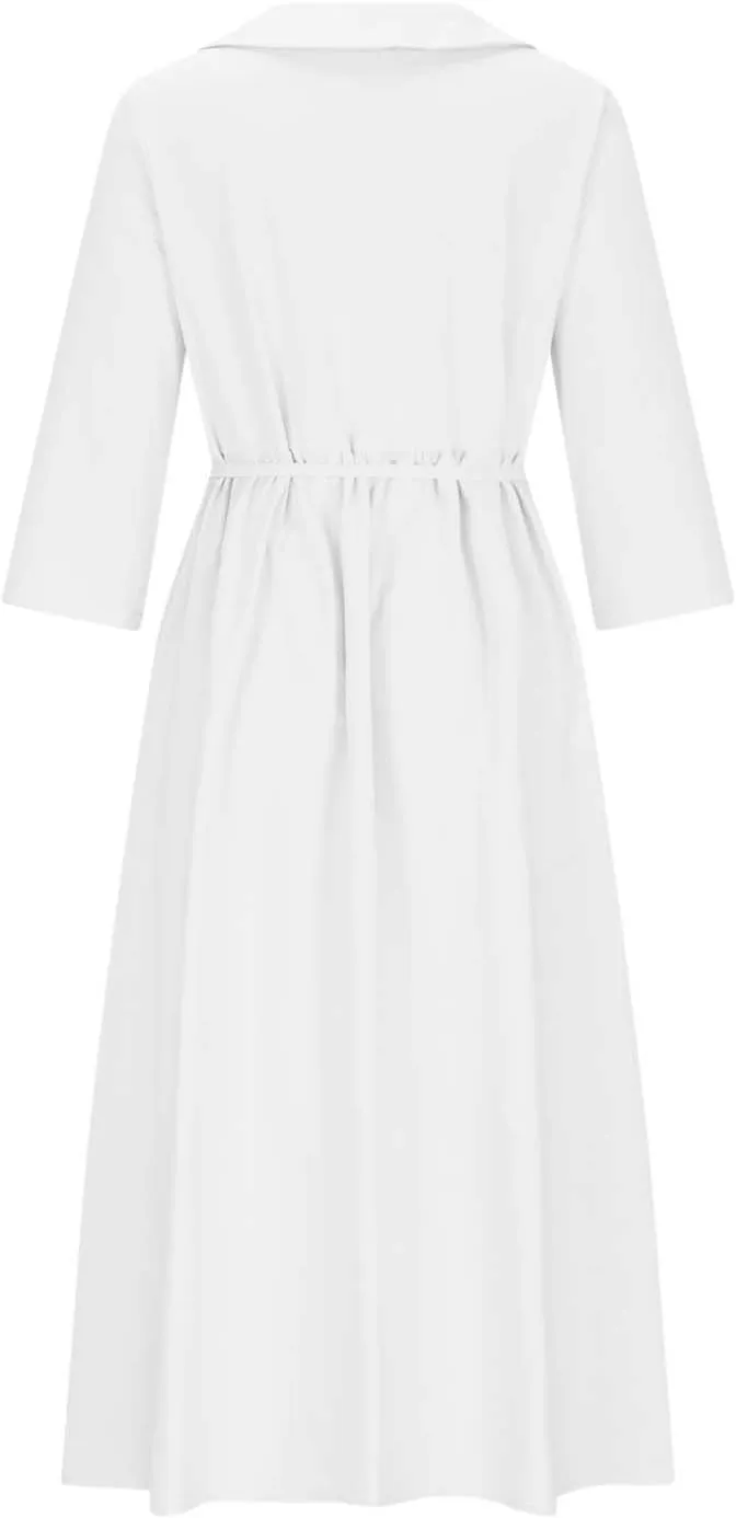 Cotton Linen Dress for Women Plus Size 3/4 Sleeve Lace Up Waist Button Dresses Summer Trendy Plus Size A-Line Dress