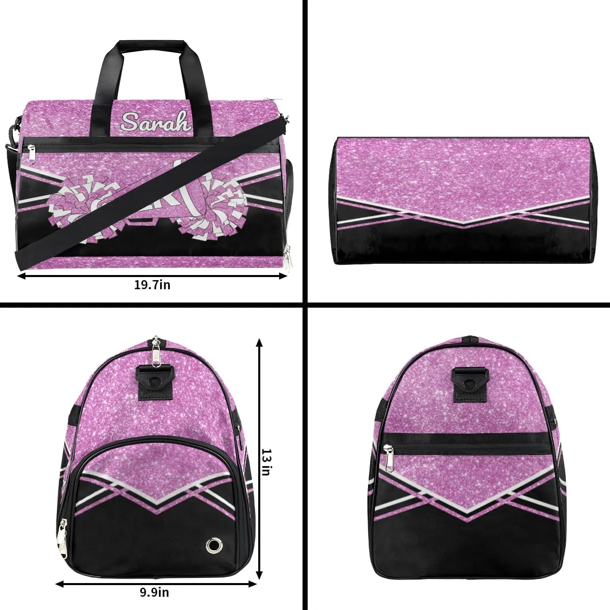 Custom Cheerleader Bag Personalized Cheer Bags with Name Dance Bag for Girls Gymnastics Bag with Shoes Compartment Glitter Light Pink