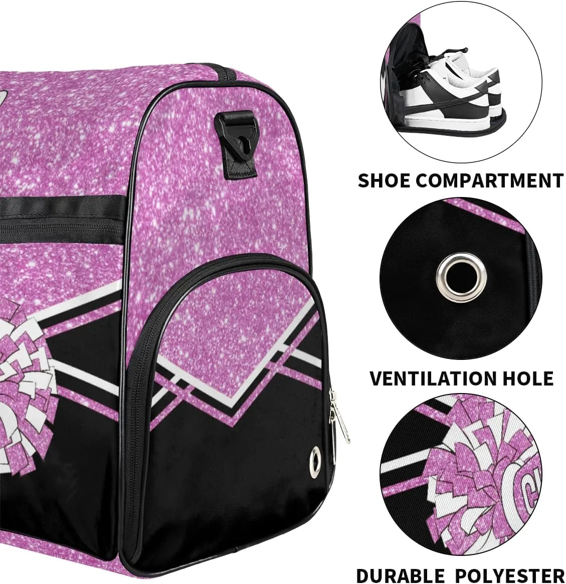 Custom Cheerleader Bag Personalized Cheer Bags with Name Dance Bag for Girls Gymnastics Bag with Shoes Compartment Glitter Light Pink