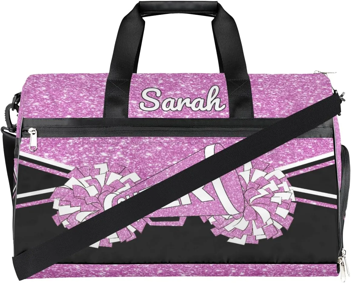 Custom Cheerleader Bag Personalized Cheer Bags with Name Dance Bag for Girls Gymnastics Bag with Shoes Compartment Glitter Light Pink