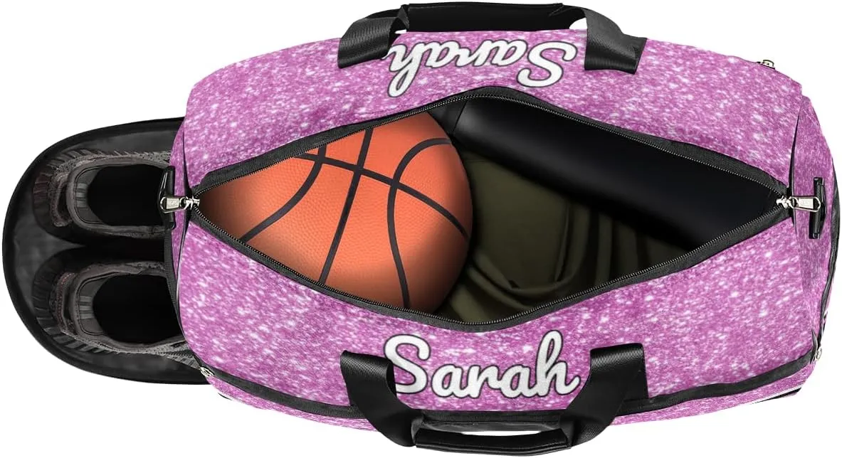 Custom Cheerleader Bag Personalized Cheer Bags with Name Dance Bag for Girls Gymnastics Bag with Shoes Compartment Glitter Light Pink
