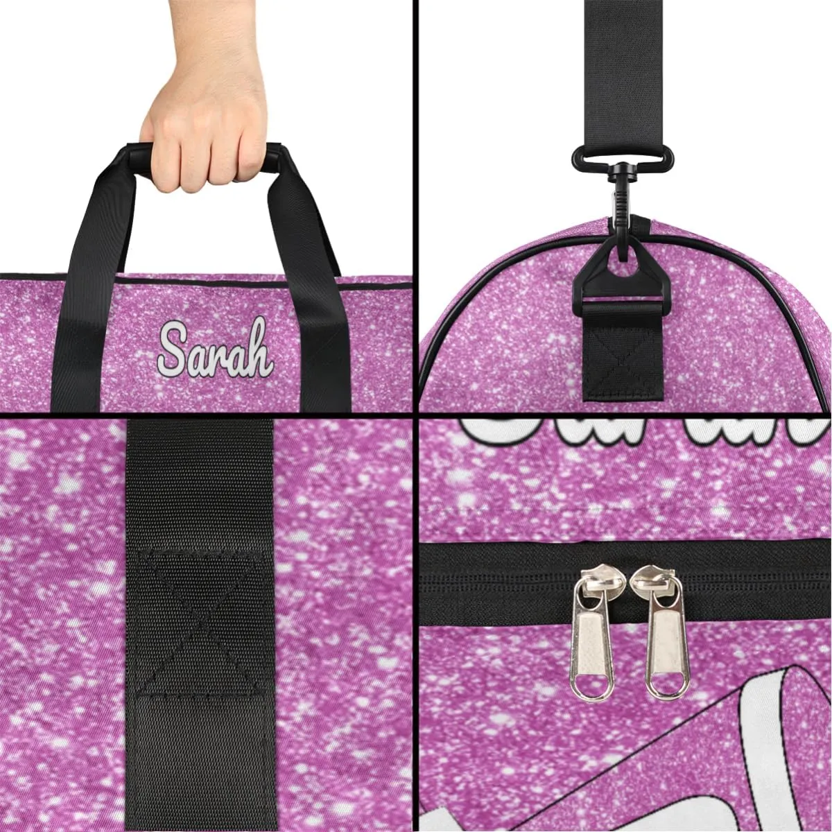 Custom Cheerleader Bag Personalized Cheer Bags with Name Dance Bag for Girls Gymnastics Bag with Shoes Compartment Glitter Light Pink