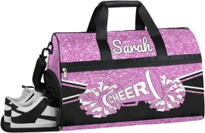 Custom Cheerleader Bag Personalized Cheer Bags with Name Dance Bag for Girls Gymnastics Bag with Shoes Compartment Glitter Light Pink