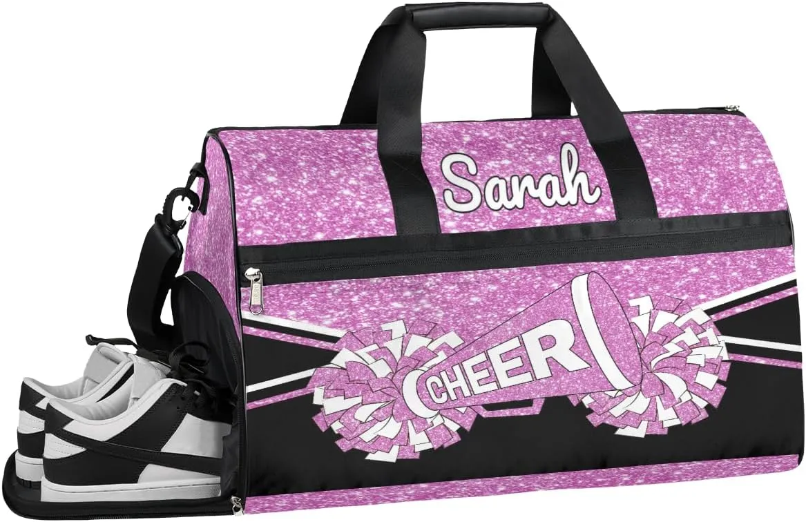 Custom Cheerleader Bag Personalized Cheer Bags with Name Dance Bag for Girls Gymnastics Bag with Shoes Compartment Glitter Light Pink