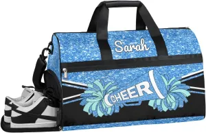 Custom Cheerleader Bag Personalized Cheer Bags with Name Dance Bag for Girls Gymnastics Bag with Shoes Compartment Glitter Skyblue