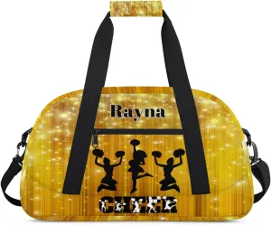 Custom Cheerleading Bag Girls, Custom Dance Cheerleader Bag Named Overnight Sport Duffel Bag for Practice Gymnastics Sports Bag, Gold Yellow Shiny Stars Cheer