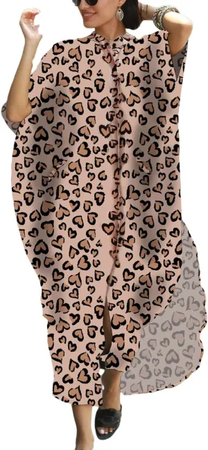 Eddoyee Womens Long Bathing Suit Coverups Loose Plus Size Beach Kaftan Dresses